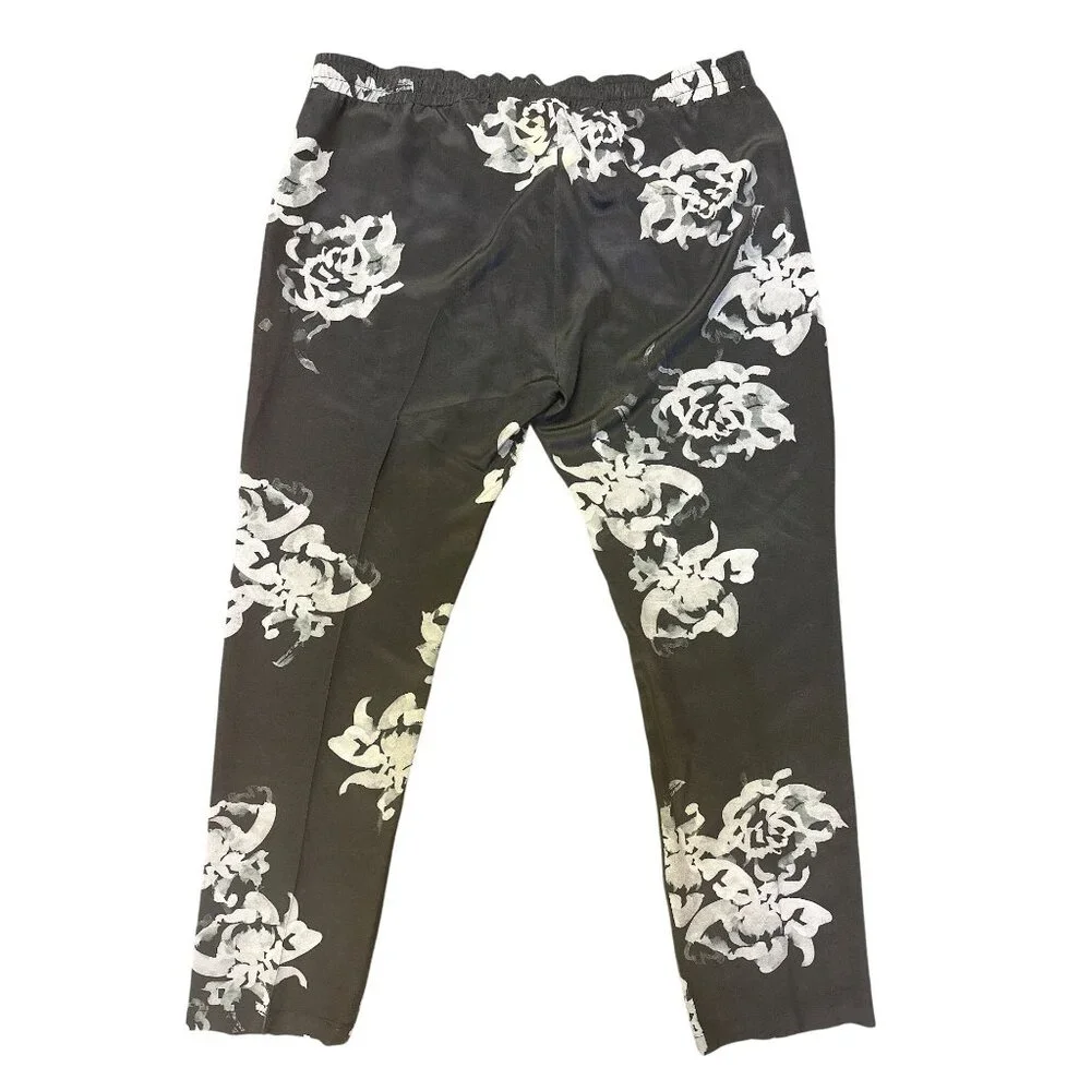Biya by Johnny Was Silk Floral Print Black & Gray Pants Size XL - Picture 2 of 8
